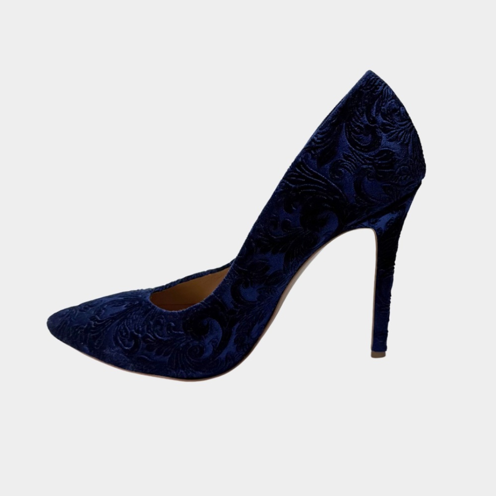 Marc Ellis Deep Navy Crushed Velvet Floral embossed Pump Size 40 Made in Italy - Picture 7 of 9